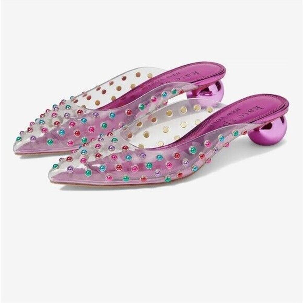 kate spade Pink Studded Pointed-Toe Mule Sandals - Picture 2 of 10